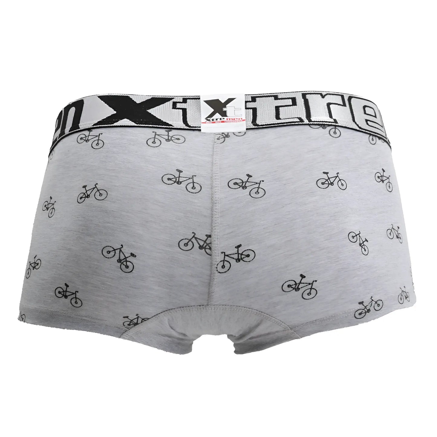 Gray xtremen 51437c boxer briefs with black bicycle print and elastic waistband for cycling in light gray color