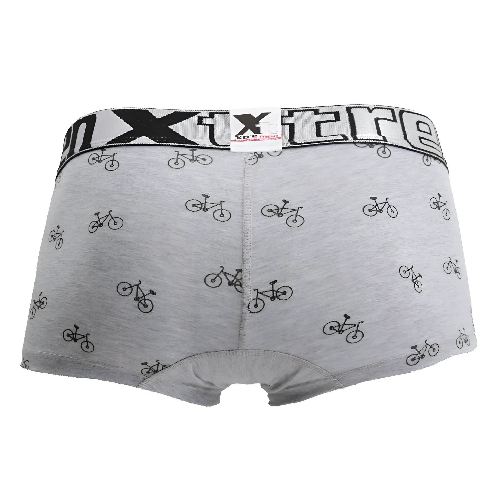 Gray xtremen 51437c boxer briefs with black bicycle print and elastic waistband for cycling in light gray color