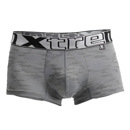 Gray xtremen 51443c jacquard camouflage boxer briefs with black and white xtreme waistband logo