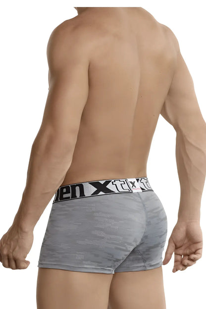 Gray xtremen 51443c jacquard camouflage men’s boxer briefs with black and white men x logo elastic waistband
