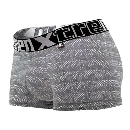Gray patterned xtremen 51449c geometric jacquard men’s boxer briefs with black waistband and white logo