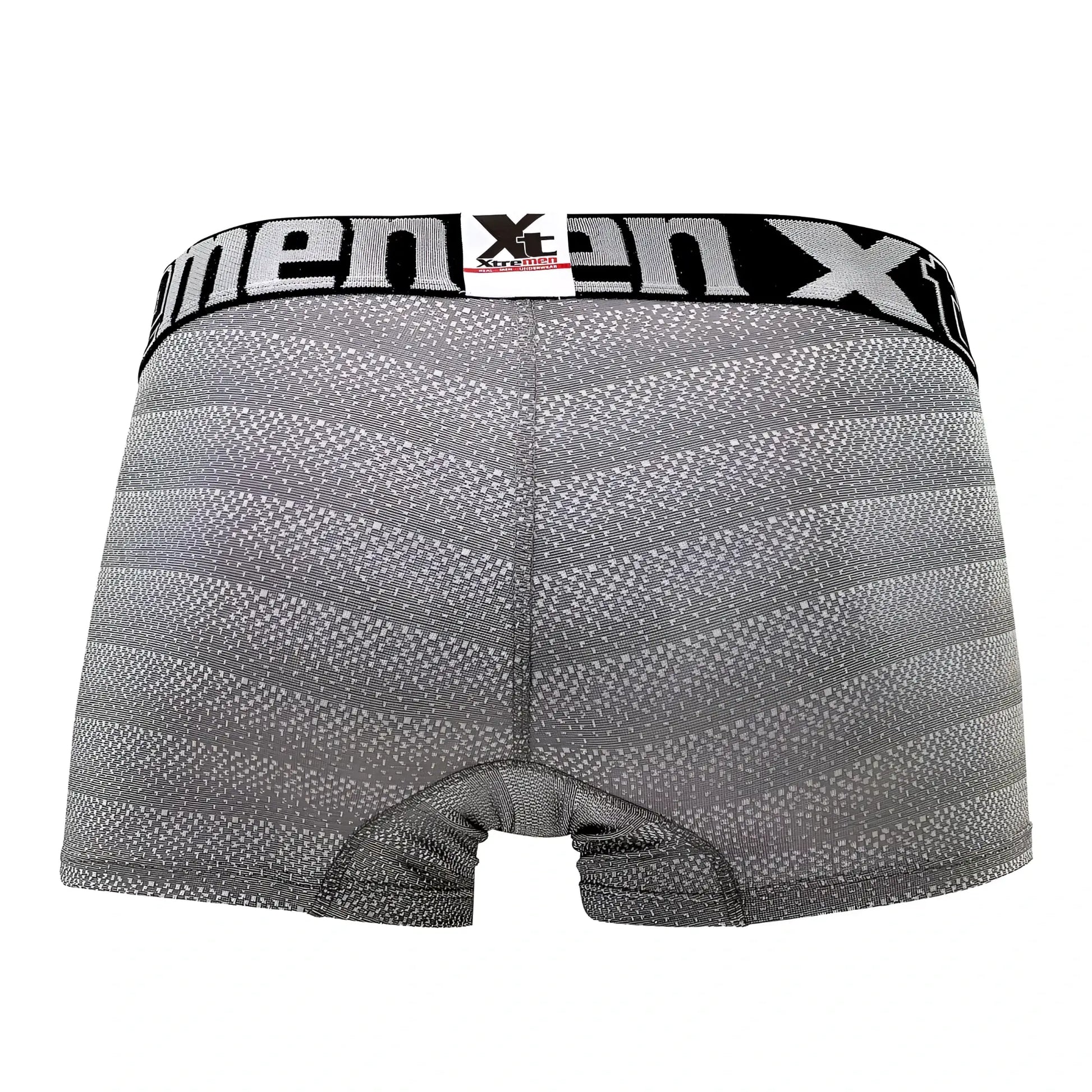 Gray geometric jacquard men’s boxer briefs with black waistband featuring x-men logo by xtremen 51449c