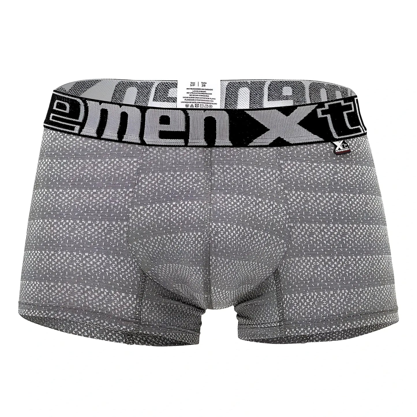 Gray geometric jacquard menxt boxer briefs with black elastic waistband for comfortable everyday wear