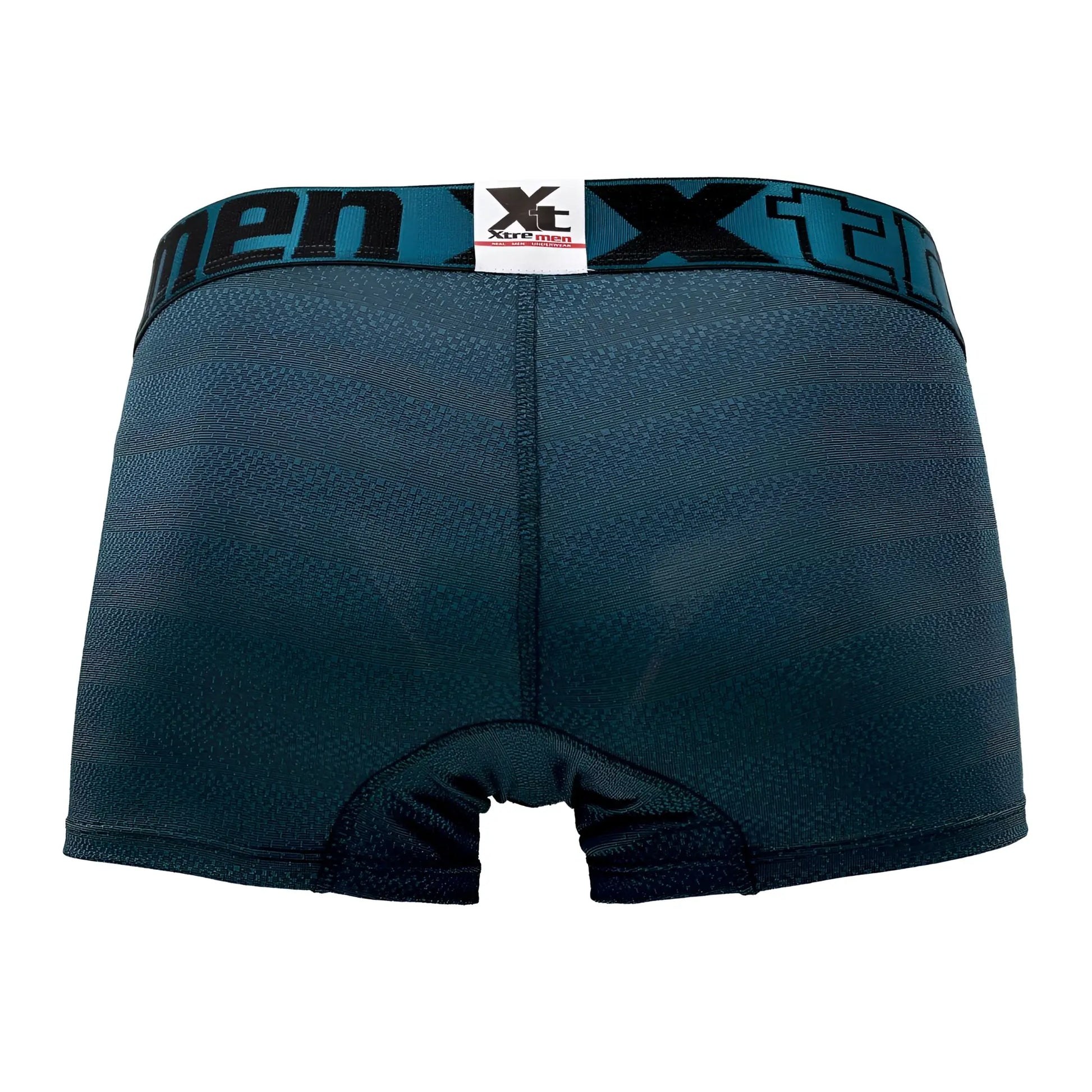 Dark teal xtremen 51449c geometric jacquard trunk mens boxer briefs with textured fabric and black xtreme men waistband