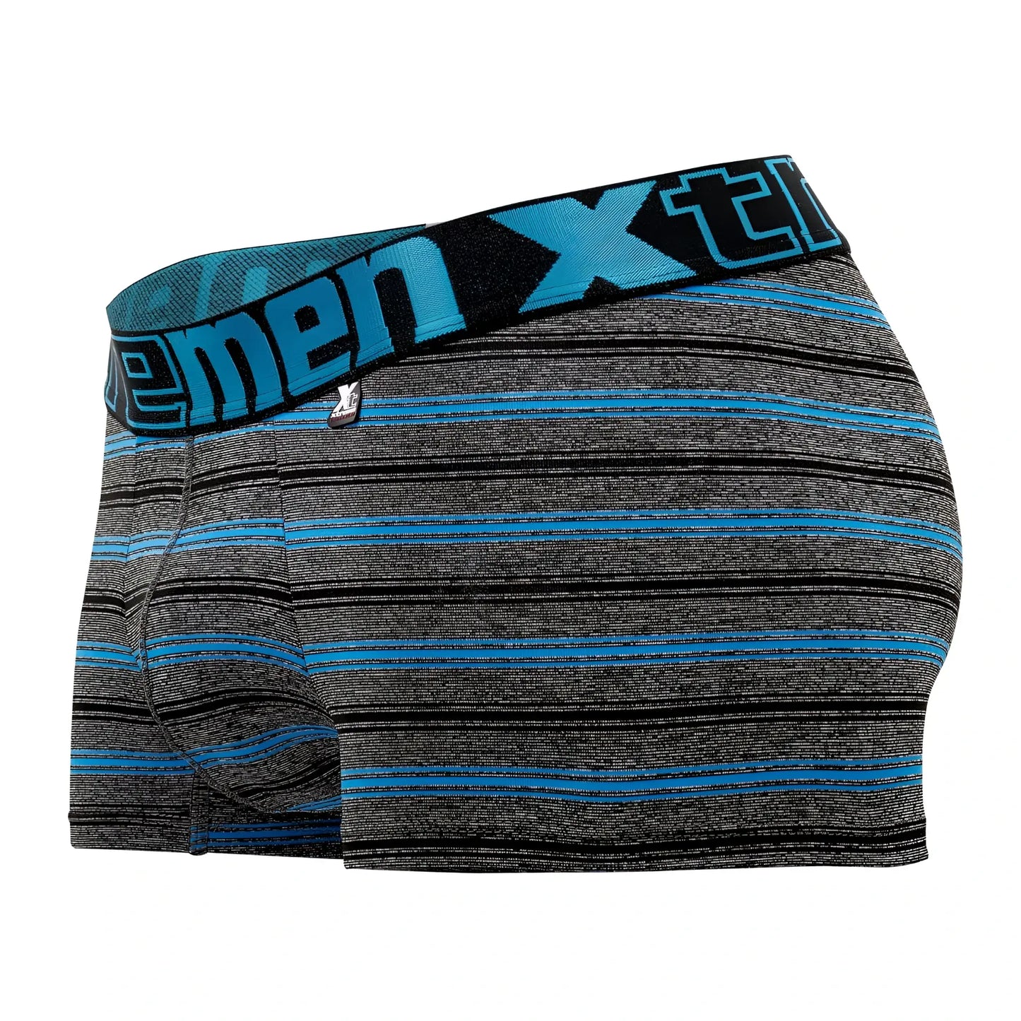 Xtremen 51453c stripes trunk turquoise men’s boxer briefs with blue and black stripes textured fabric and elastic waistband