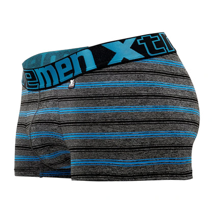 Xtremen 51453c stripes trunk turquoise men’s boxer briefs with blue and black stripes textured fabric and elastic waistband