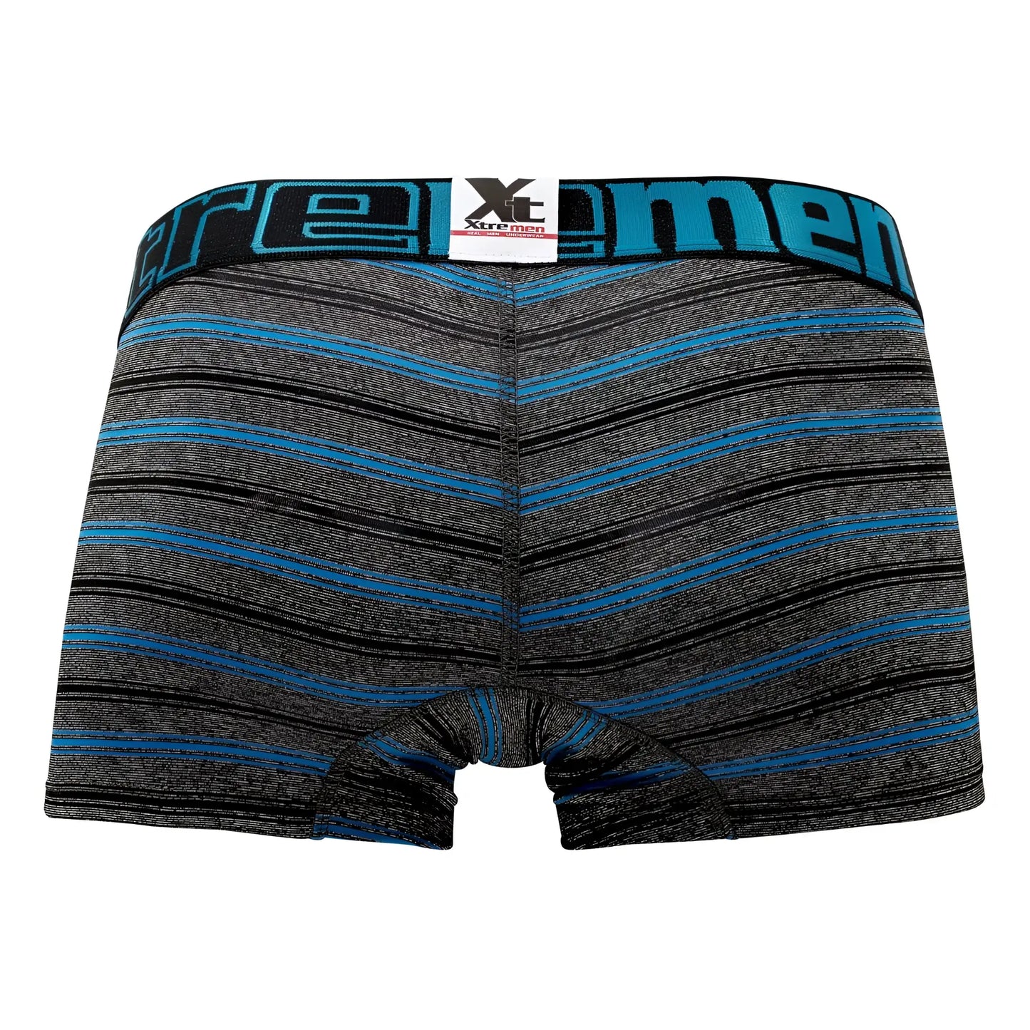 Blue and gray striped xtremen 51453c stripes trunk boxer briefs with black waistband in turquoise color