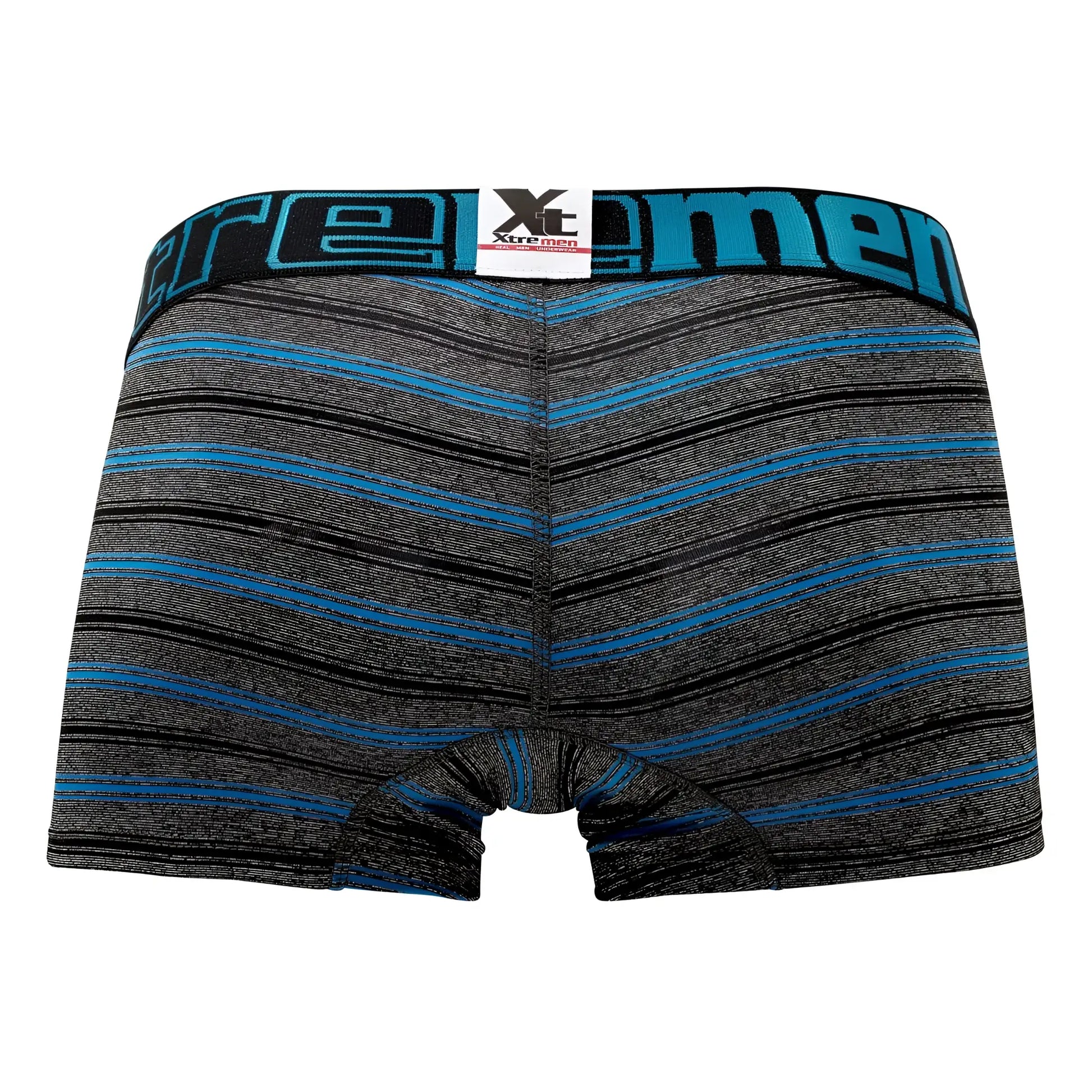 Blue and gray striped xtremen 51453c stripes trunk boxer briefs with black waistband in turquoise color