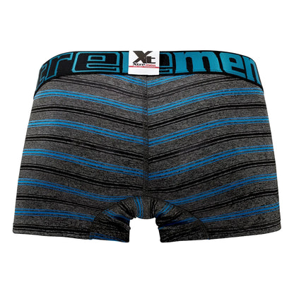 Blue and gray striped xtremen 51453c stripes trunk boxer briefs with black waistband in turquoise color