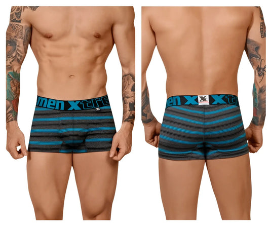 Men’s Xtremen 51453C blue and black striped turquoise trunk boxer briefs designed for comfort and support