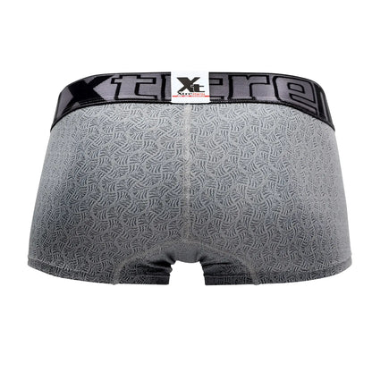 Gray patterned men’s microfiber jacquard boxer briefs with black elastic waistband featuring xtreme logo