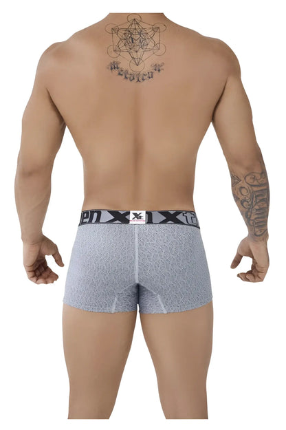 Gray patterned men’s microfiber jacquard boxer briefs with black enxix waistband xtremen 51478c trunks