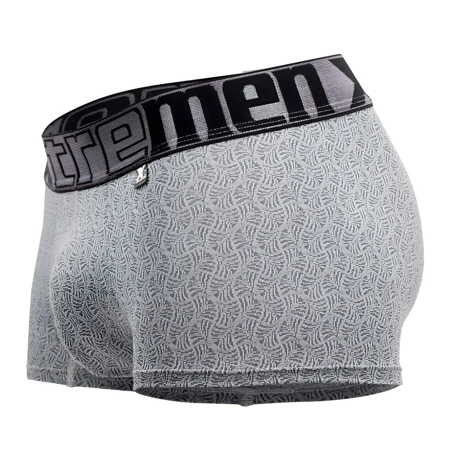 Gray patterned men’s microfiber jacquard boxer briefs with black extreme logo waistband xtremen 51478c trunks