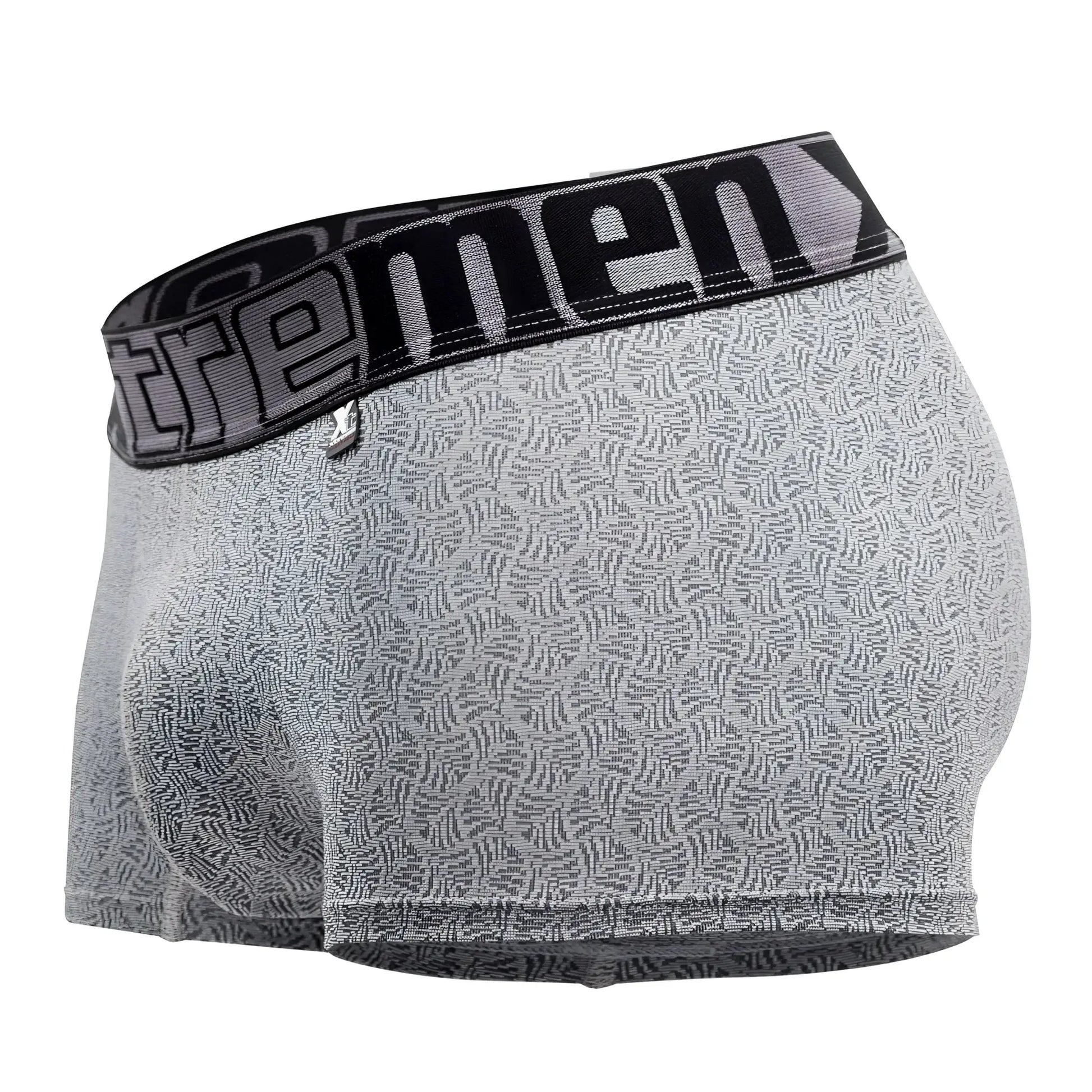 Gray patterned men’s microfiber jacquard boxer briefs with black extreme logo waistband xtremen 51478c trunks