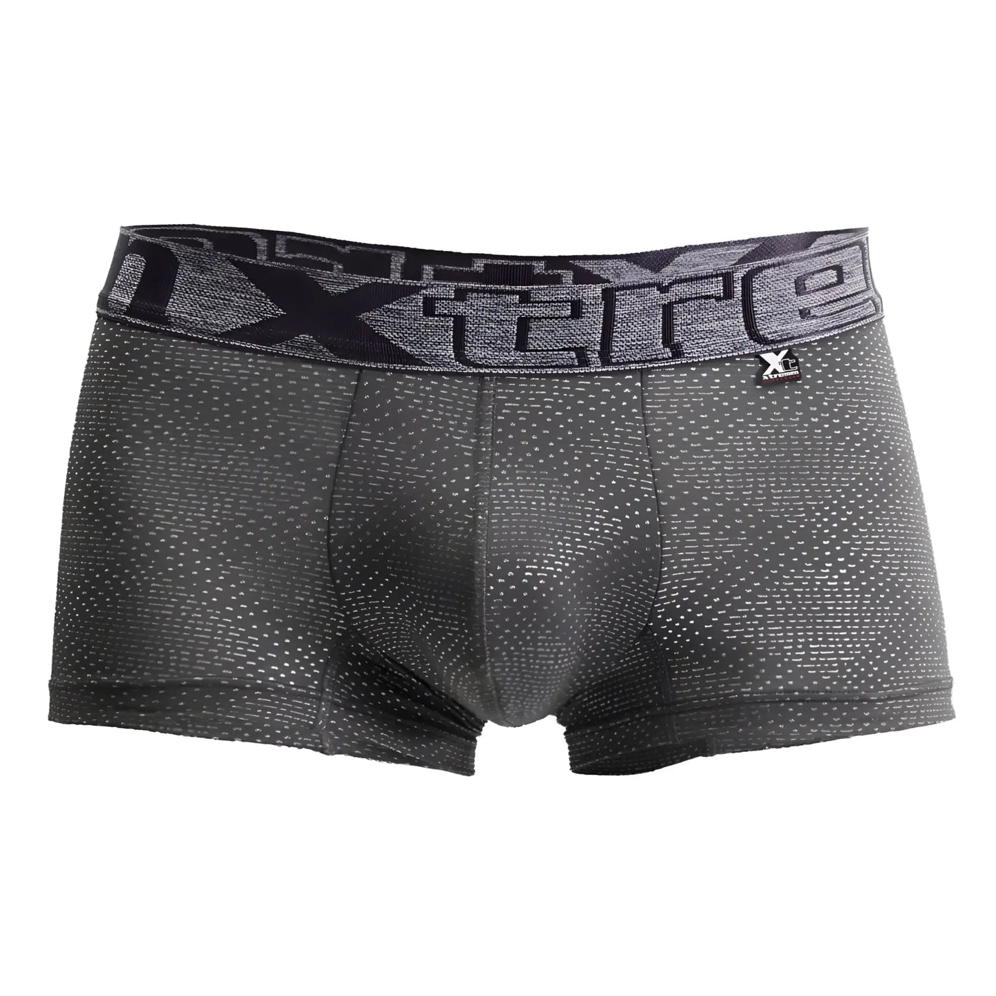 Dark gray xtremen 54446c jacquard stripes boxer briefs with subtle dotted texture and elastic waistband logo