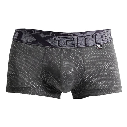 Dark gray xtremen 54446c jacquard stripes boxer briefs with subtle dotted texture and elastic waistband logo