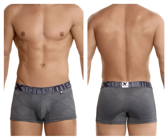 Gray jacquard striped xtremen 54446c men’s boxer briefs with xtreme branded waistband in front view