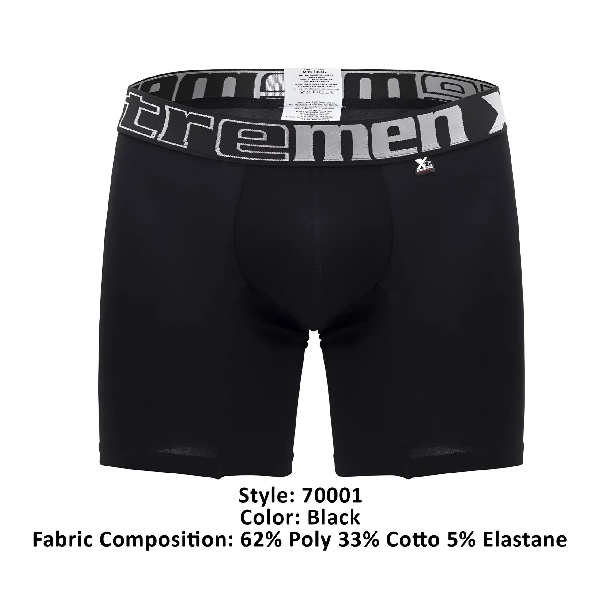 Black men’s boxer briefs xtremen 70001 plus with gray and white xtremen waistband featuring brand logo