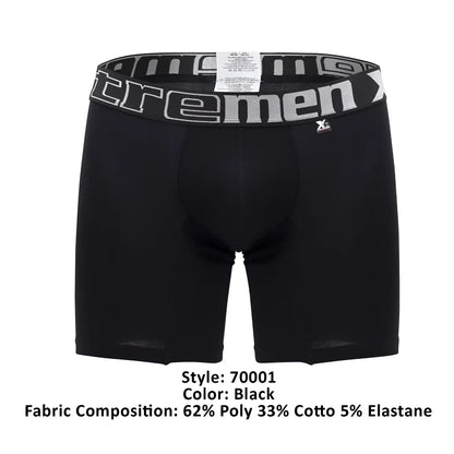 Black men’s boxer briefs xtremen 70001 plus with gray and white xtremen waistband featuring brand logo