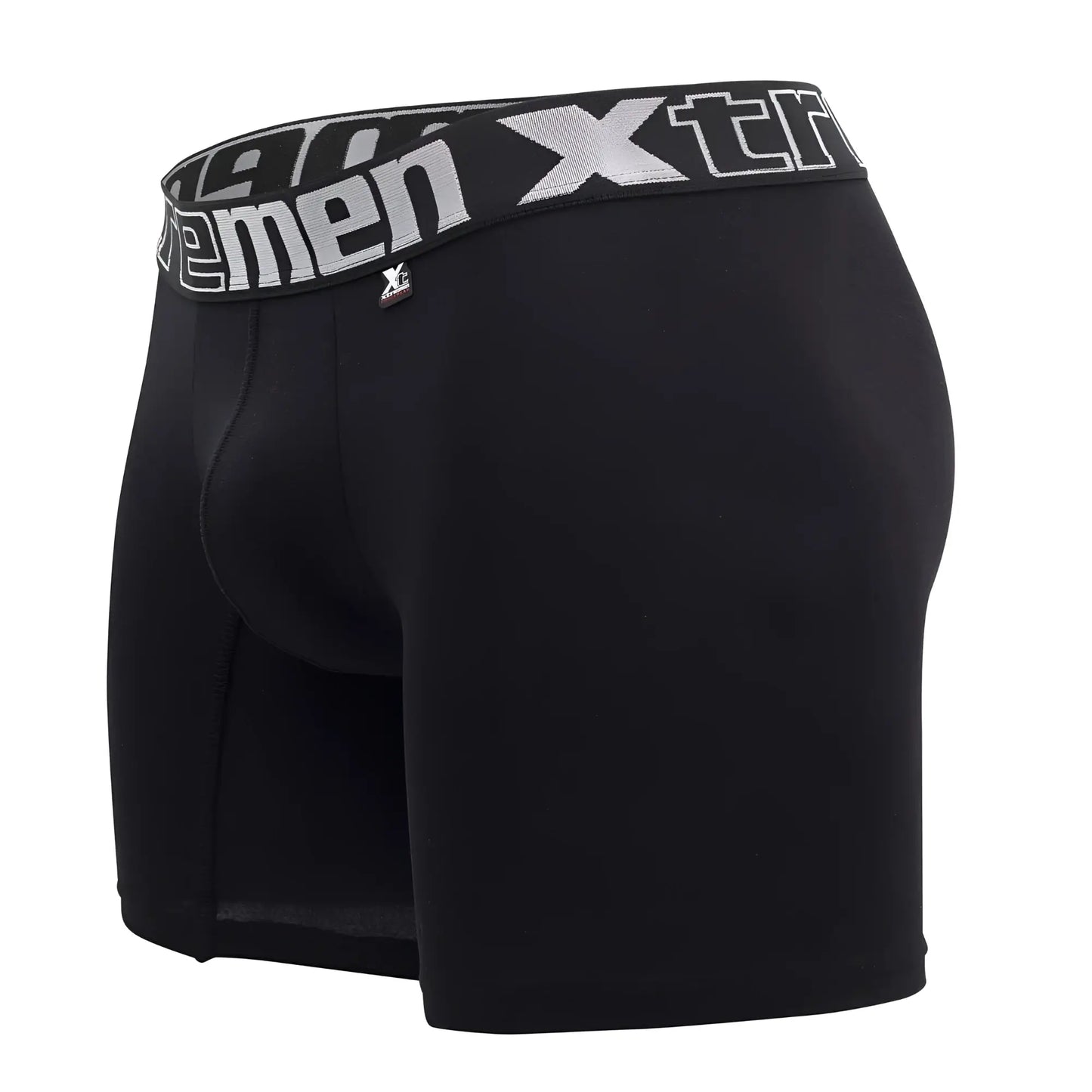 Black men’s boxer briefs with gray and white xtreme waistband logo from xtremen 70001 plus collection