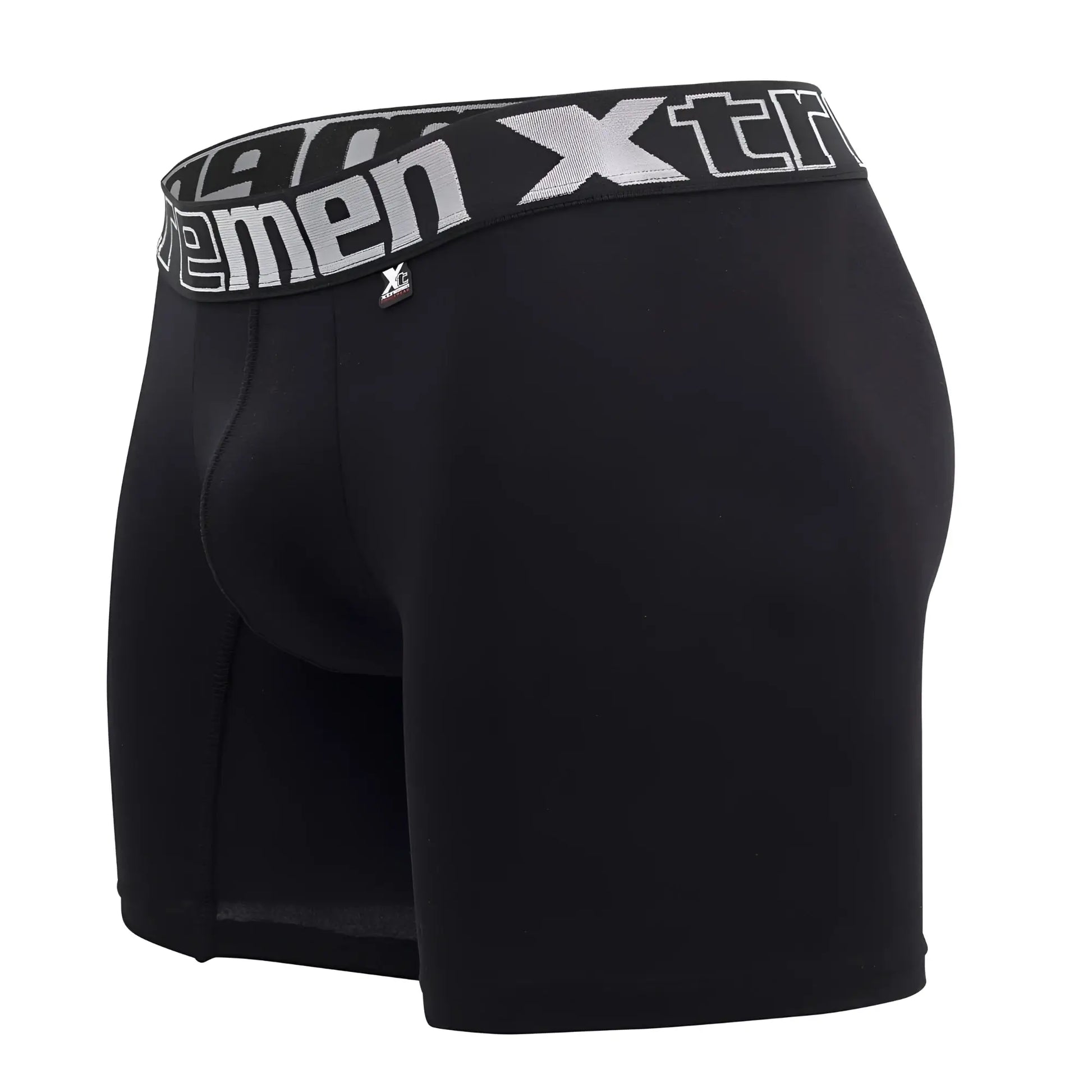 Black men’s boxer briefs with gray and white xtreme waistband logo from xtremen 70001 plus collection