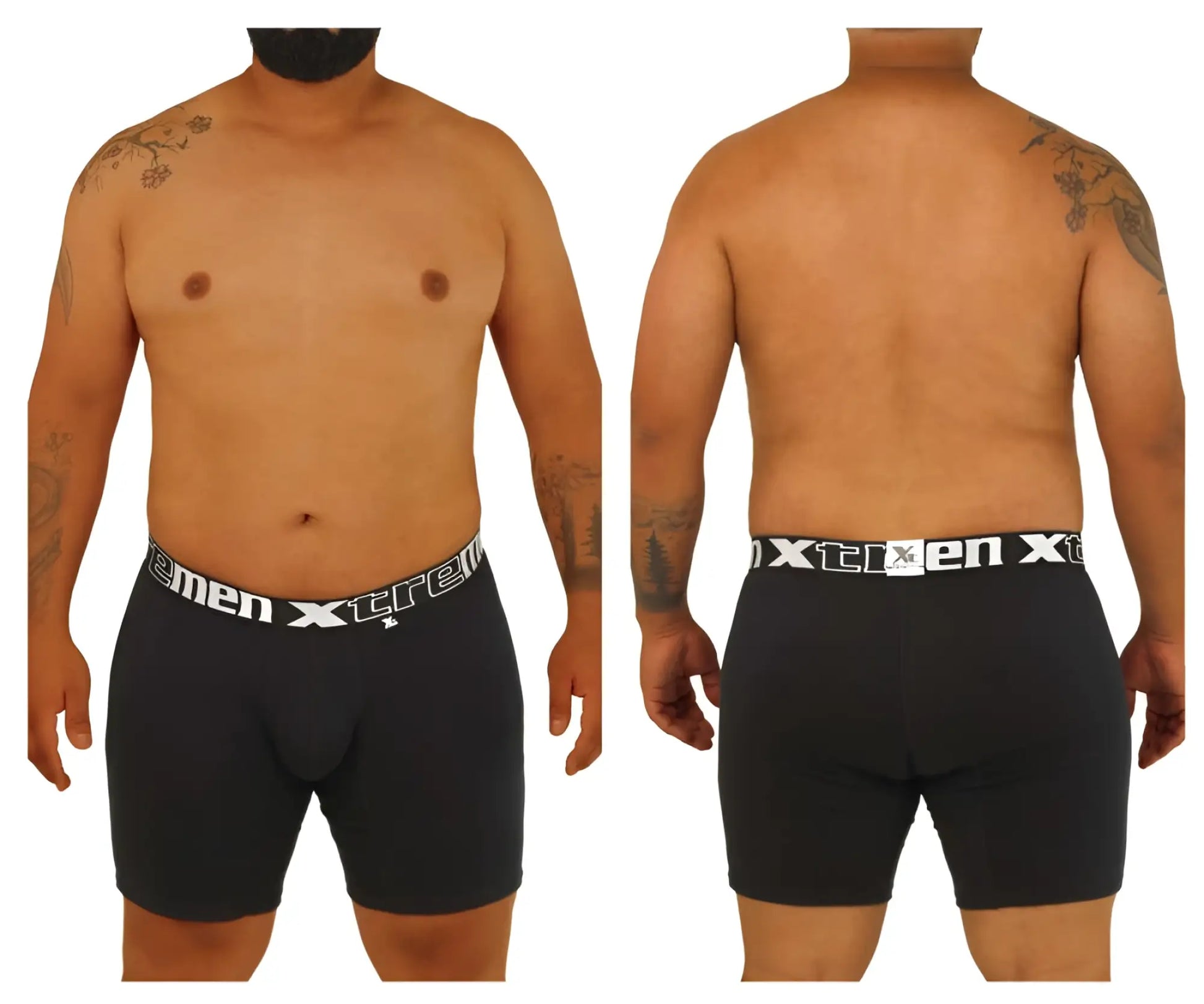 Black men’s boxer briefs xtremen 70001 plus in black with white elastic waistband featuring xtremen logo