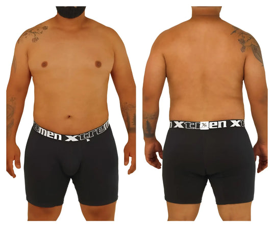 Black men’s boxer briefs xtremen 70001 plus in black with white elastic waistband featuring xtremen logo