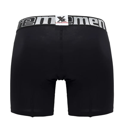 Black xtremen 70001 plus boxer briefs with white and gray elastic waistband featuring the brand logo