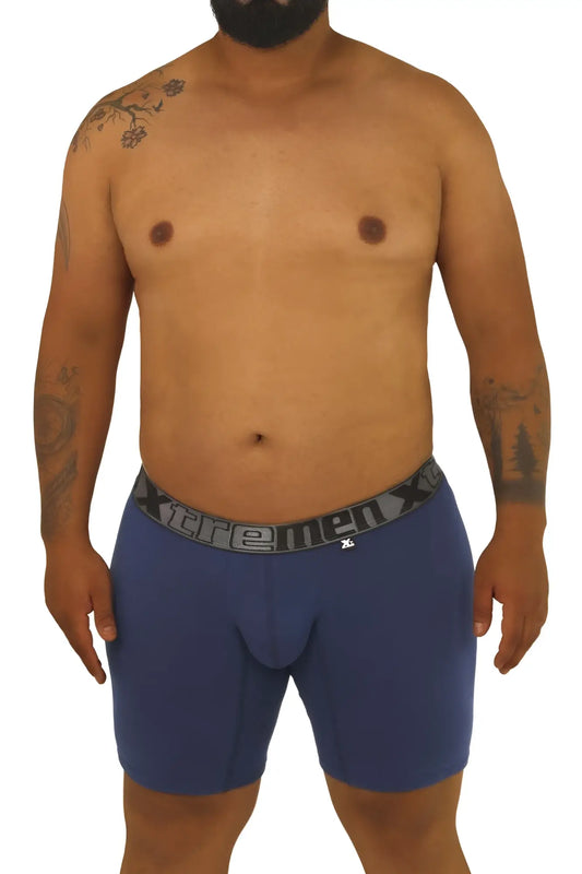 Blue men’s boxer briefs with gray xtreme x elastic waistband and xl size from Xtremen 70001 Plus collection