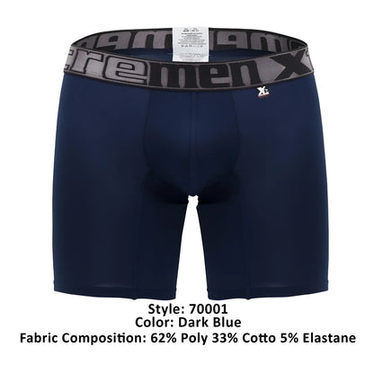 Dark blue men’s boxer briefs with gray and black xtreme men x elastic waistband in xtremen 70001 plus design