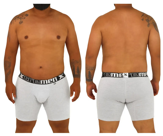 Gray cotton boxer briefs with black elastic waistband featuring xtreme men logo from xtremen 70001 plus collection