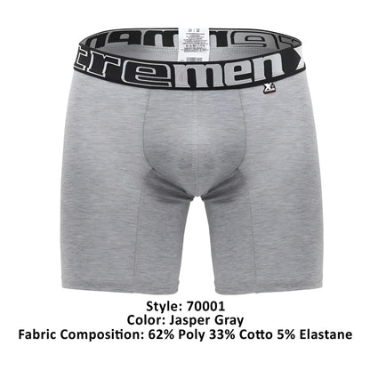 Gray heathered boxer briefs with black elastic waistband featuring extreme men logo in white by Xtremen 70001 Plus