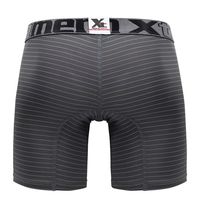 Black and gray striped men’s boxer briefs with branded waistband from Xtremen 70004 Plus in cotton blend fabric
