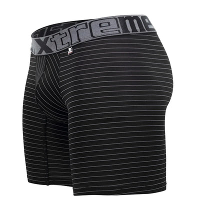 Black and white striped boxer briefs with gray elastic waistband featuring the extreme logo xtremen 70004 plus