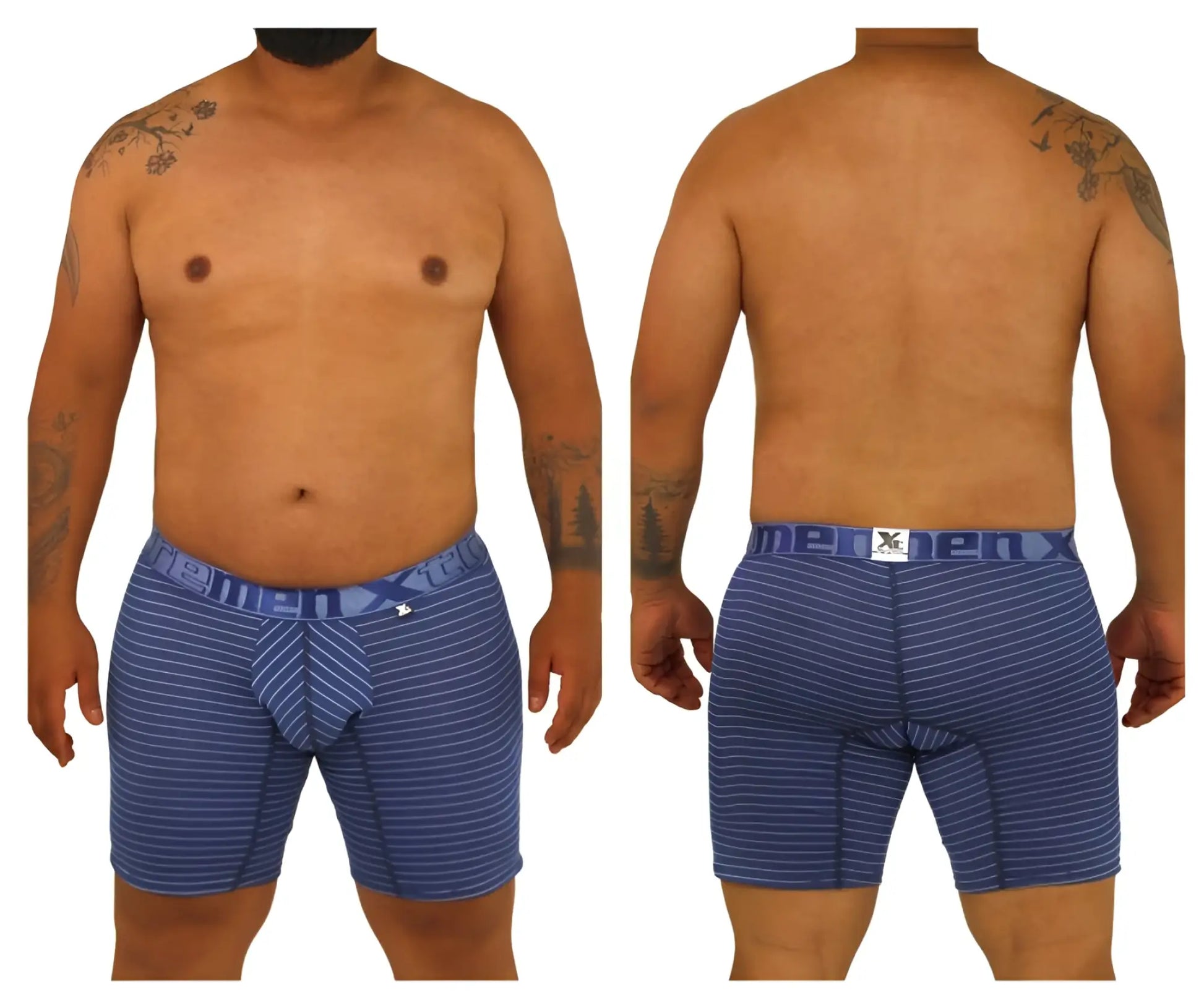 Blue striped men’s boxer briefs with branded waistband from xtremen 70004 plus for comfortable everyday wear