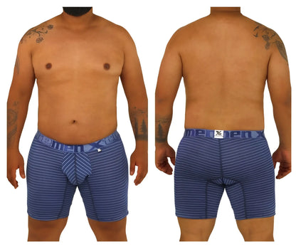 Blue striped men’s boxer briefs with branded waistband from xtremen 70004 plus for comfortable everyday wear
