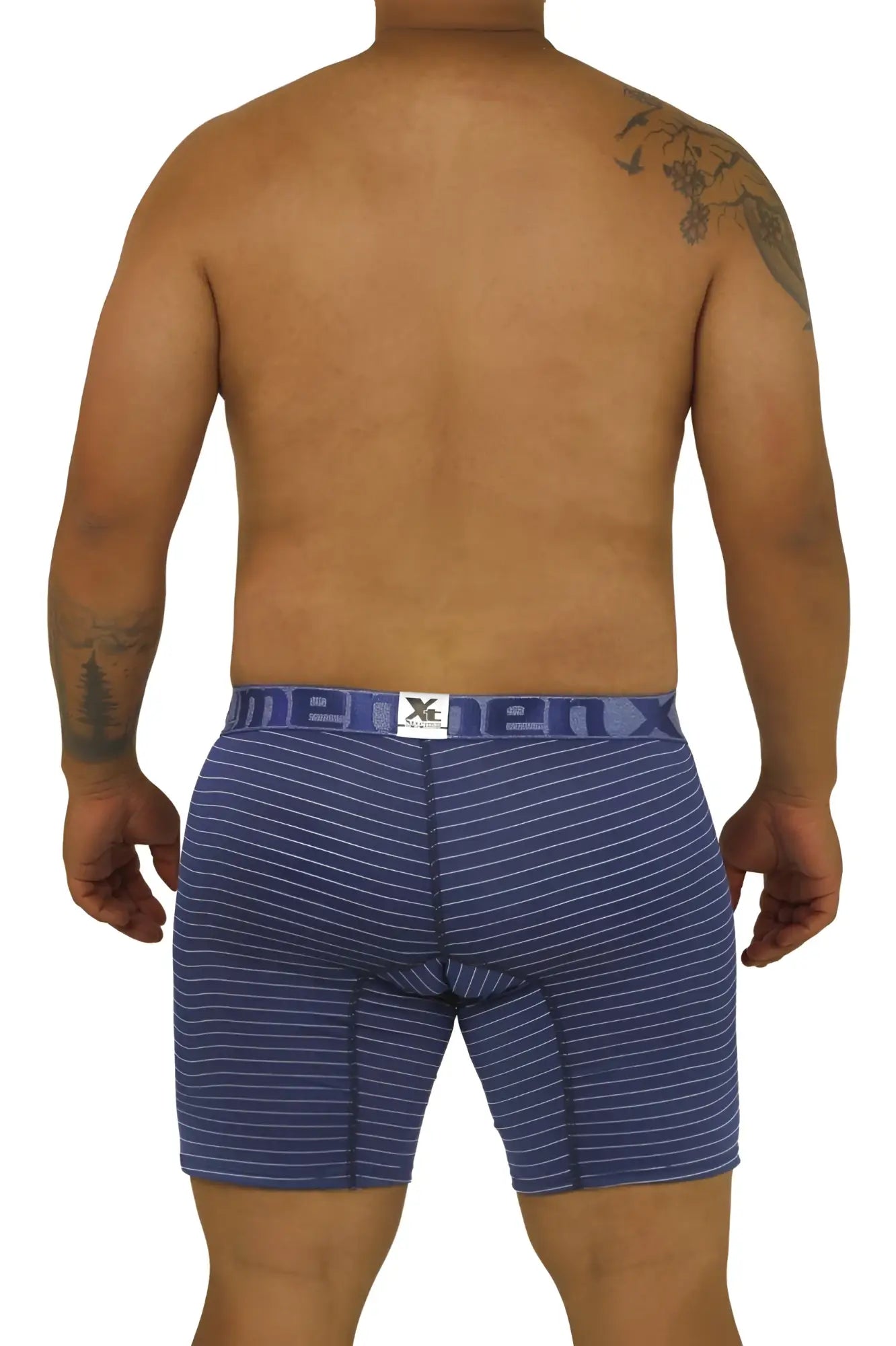 Xtremen 70004 Plus men’s blue striped boxer briefs with white logo waistband designed for comfort and support