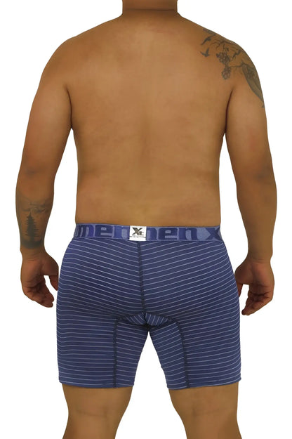 Xtremen 70004 Plus men’s blue striped boxer briefs with white logo waistband designed for comfort and support