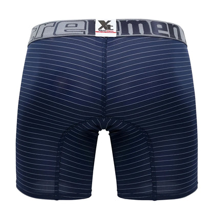Navy blue xtremen 70004 plus boxer briefs with white pinstripes and gray elastic waistband for men