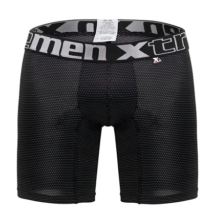 Black men’s boxer briefs xtremen 70005 plus with subtle white dot pattern and gray waistband featuring xtreme logo