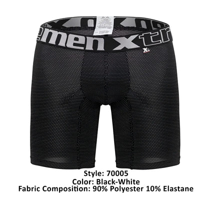 Black men’s boxer briefs xtremen 70005 plus with subtle white dot pattern and gray black xtreme logo waistband