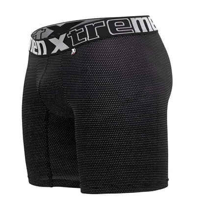 Black men’s Xtremen 70005 Plus boxer briefs with subtle white dot pattern and branded elastic waistband
