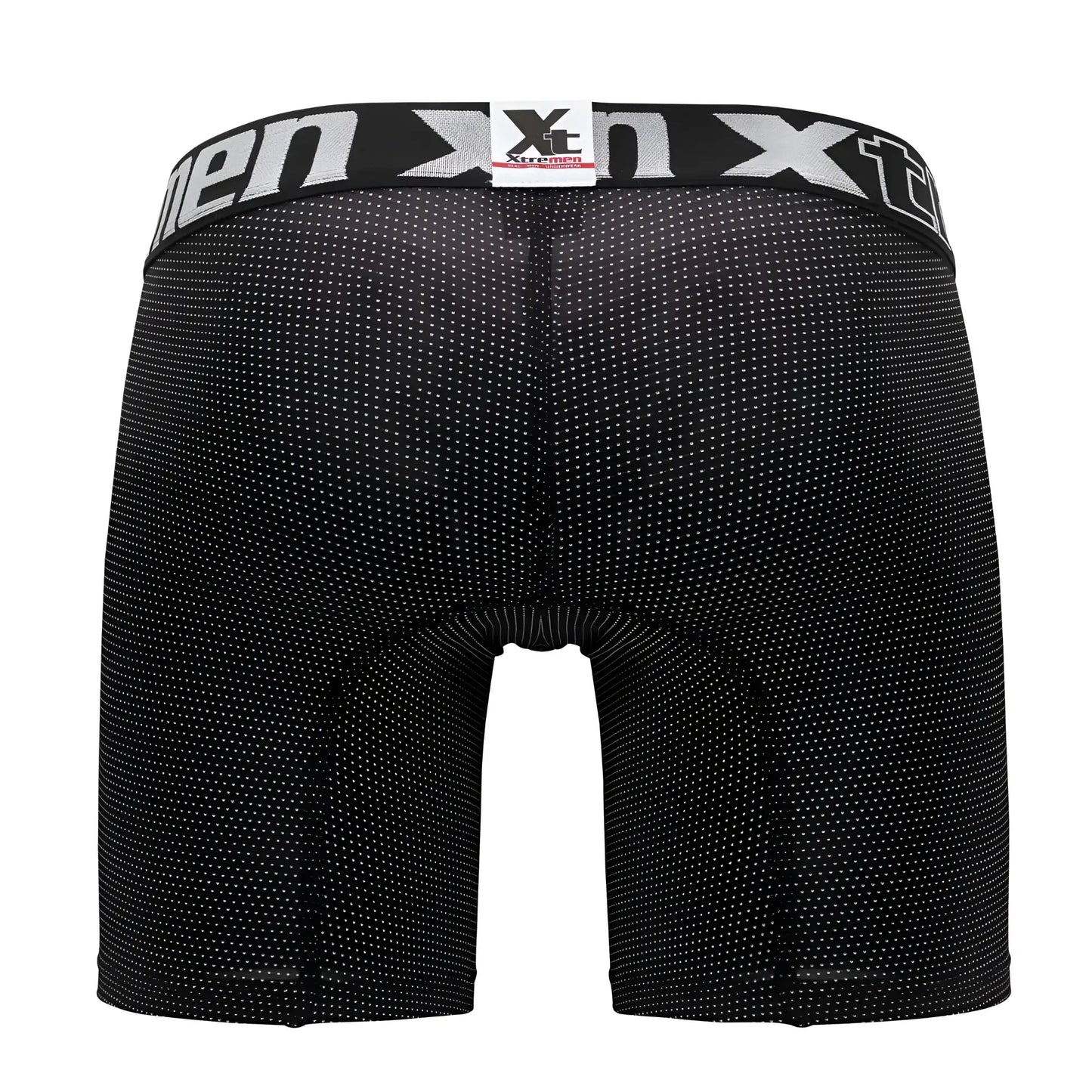 Black men’s boxer briefs xtremen 70005 plus in textured dotted fabric with white xtreme logo waistband