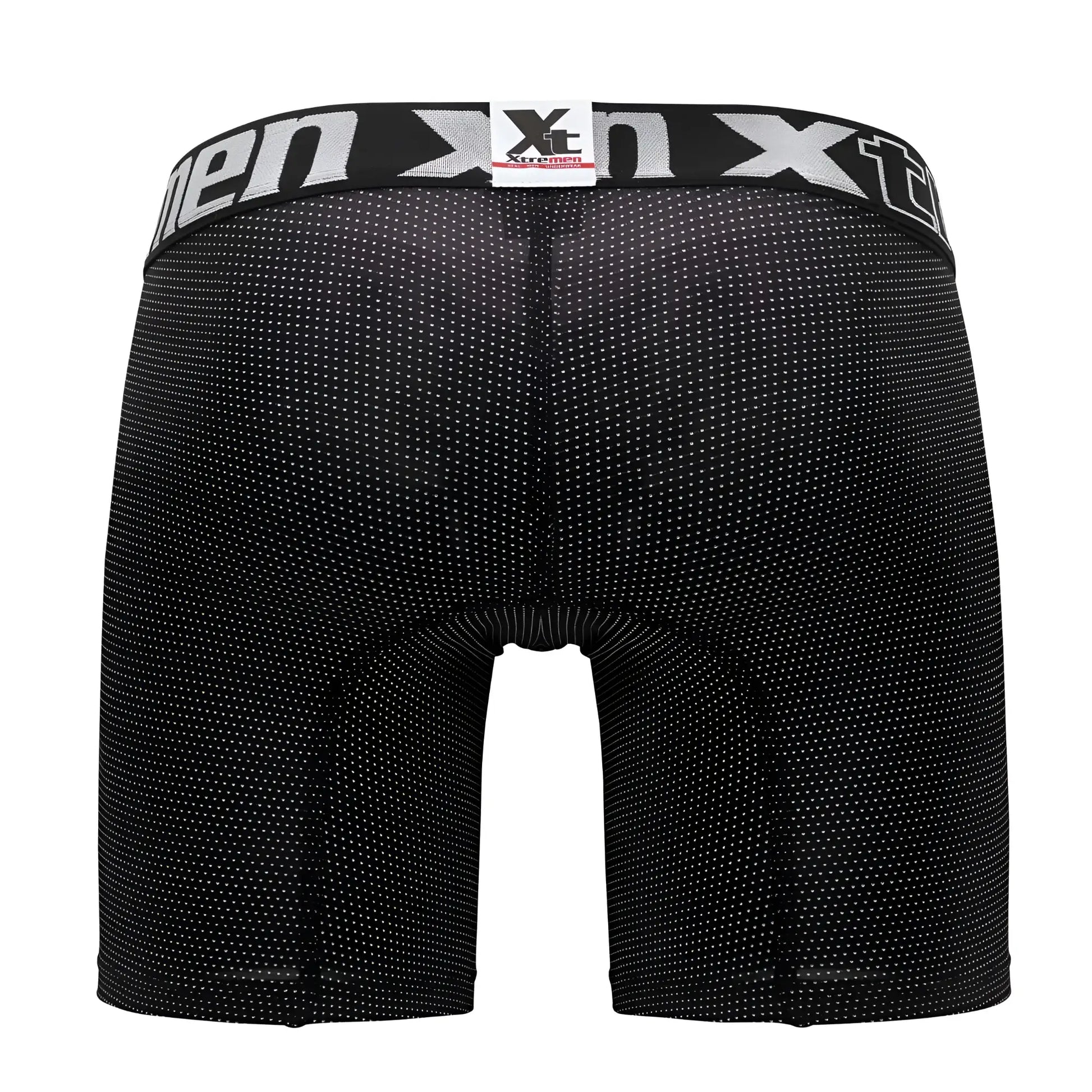 Black men’s boxer briefs xtremen 70005 plus in textured dotted fabric with white xtreme logo waistband