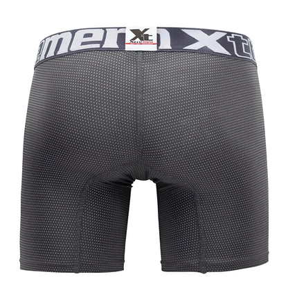 Black Xtremen 70005 Plus men’s boxer briefs with subtle white dot pattern and gray waistband featuring xt logo
