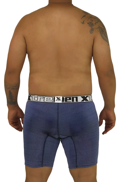 Blue patterned boxer briefs with white elastic waistband and xtreme brand logo from Xtremen 70005 Plus collection