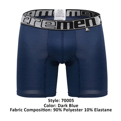 Dark blue xtremen 70005 plus boxer briefs with white dots and gray waistband featuring extreme brand name in black