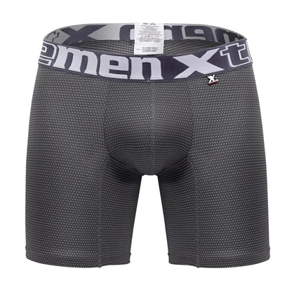 Dark gray men’s Xtremen 70005 plus boxer briefs with subtle white dots and matching waistband with xtreme logo