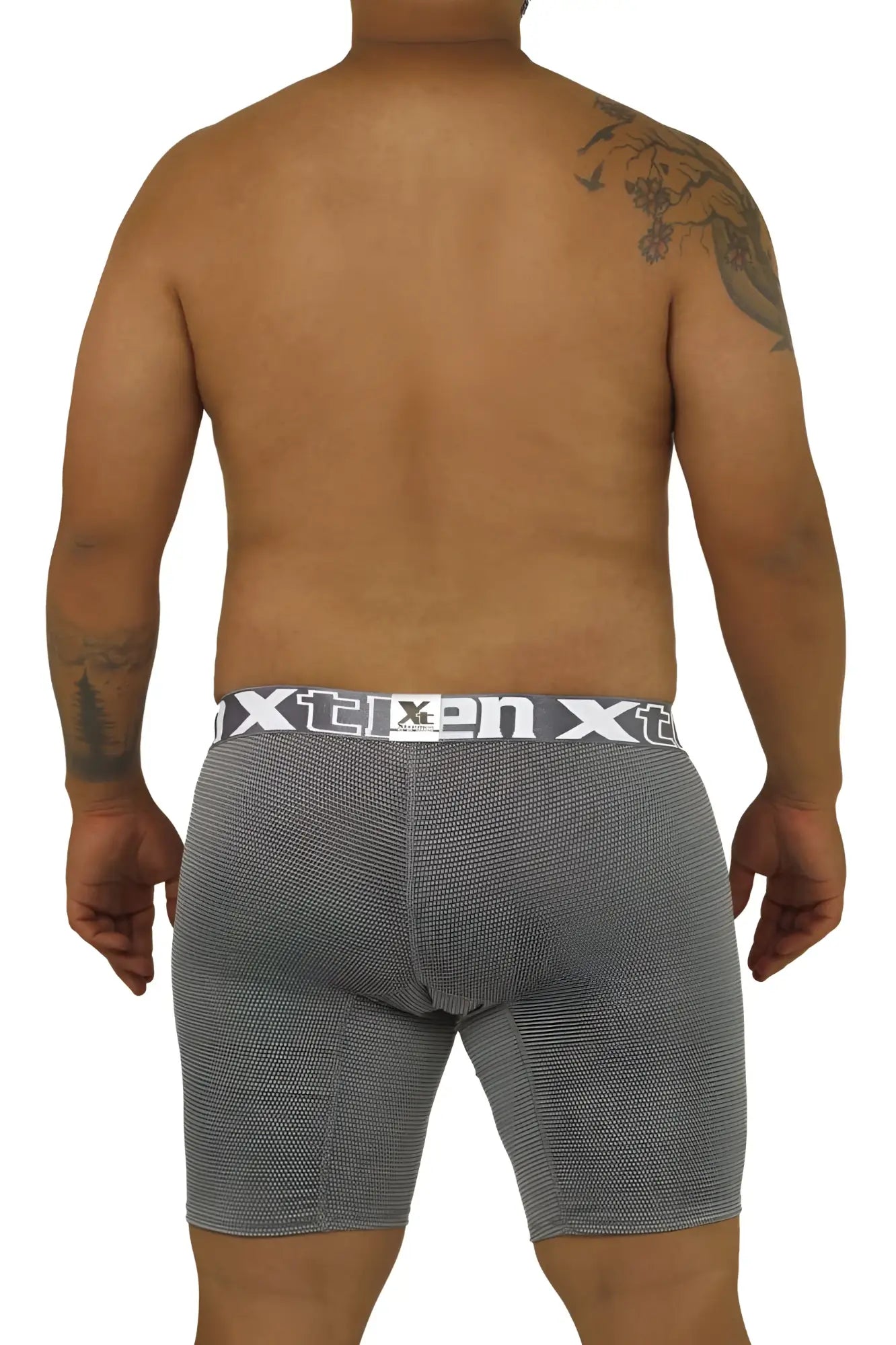 Gray textured men’s boxer briefs with white xtren waistband logo xtremen 70005 plus for comfortable daily wear
