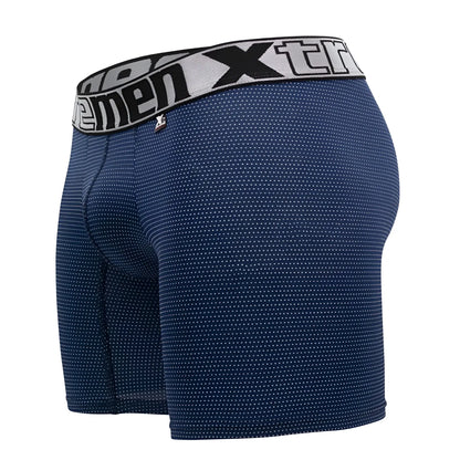 Navy blue xtremen 70005 plus boxer briefs with subtle white dots and gray waistband featuring xtreme logo